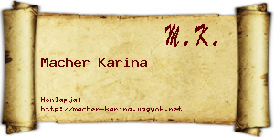 Macher Karina névjegykártya